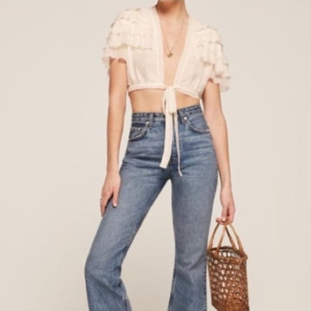REFORMATION RUFFLE TIE CROP BLOUSE - Picture 2 of 7
